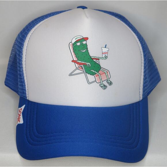 Sonic Drive In GRILLO'S PICKLES Hat Unreleased Promo Blue White Adjustable *NWOT - Picture 1 of 9